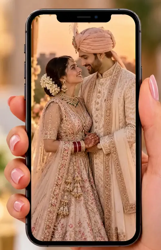 A hand holding a phone that plays the couple’s video